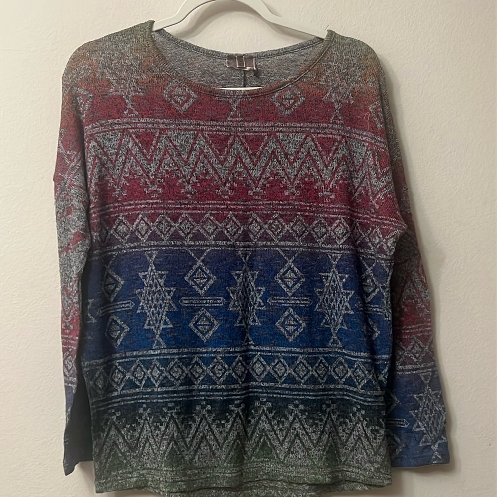 Anthropology Moon Collection Aztec light sweater Rainbow Shirt 310